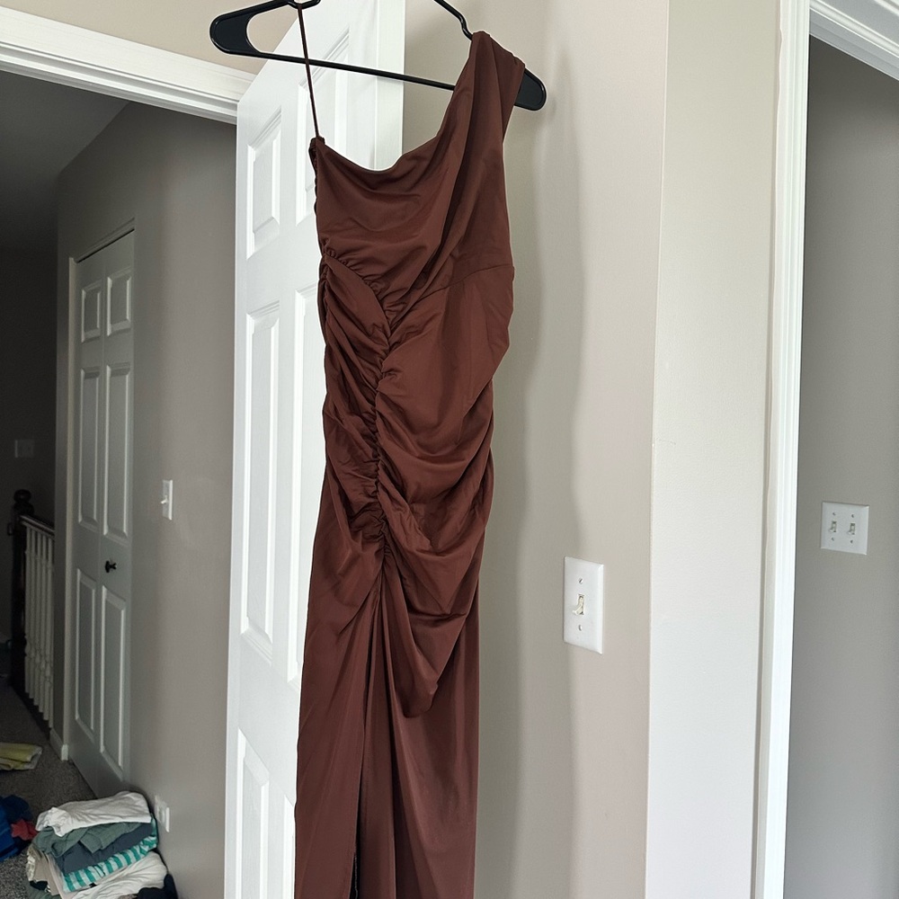 Elegant Brown Ruched Dress